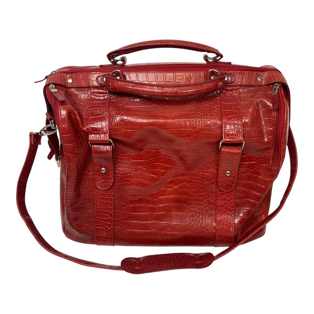 Vintage Bath And Body Works Duffle Bag Overnight Tote Red Faux Leather Alligator